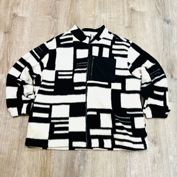 Men's Faux Sherpa fleece Sherling Trucker Jacket geometric streetwear Y2K 2XL - Picture 12 of 16